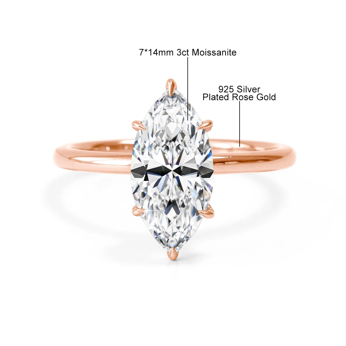 With GRA Certificate 3CT Marquise Moissanite Rings for Women 925 Silver Thin Ring Engagement Wedding Accessories Jewelry