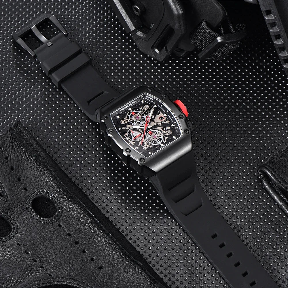 Pagani Design Men's Quartz Watches Japan Movt Skeleton Dial Waterproof Sport Rectangle Sapphire Glass Chronograph Watch For Men