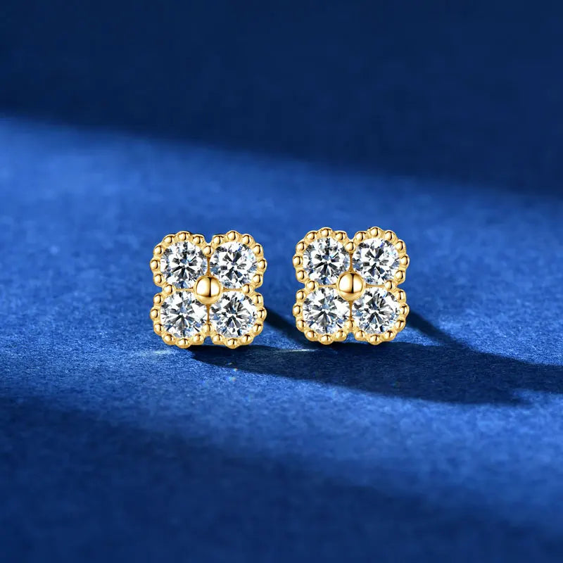 18k Gold Plated 925 Silver 3mm Moissanite Necklace Earrings Bracelet Sets 3 In 1 Clover Flower Charm Jewelry Set for Women Gift