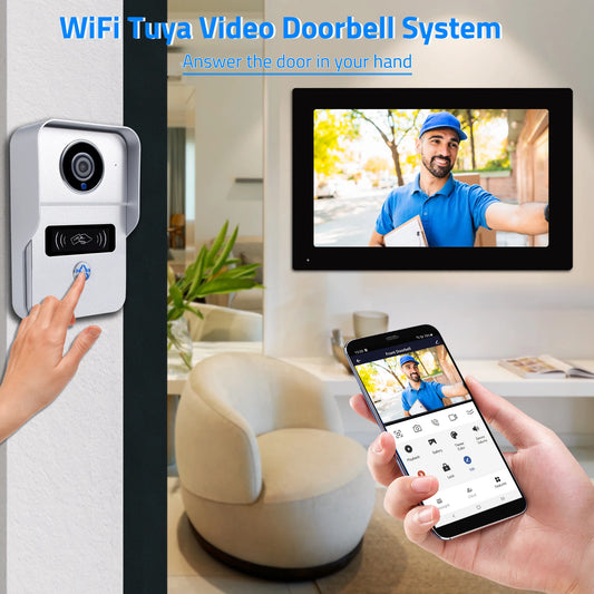 Wireless Wifi Video Doorbell System, 1080P Doorphone Door Camera, 7 Inch Touch Screen, Video Intercom 32GB card for Home 4 Wire