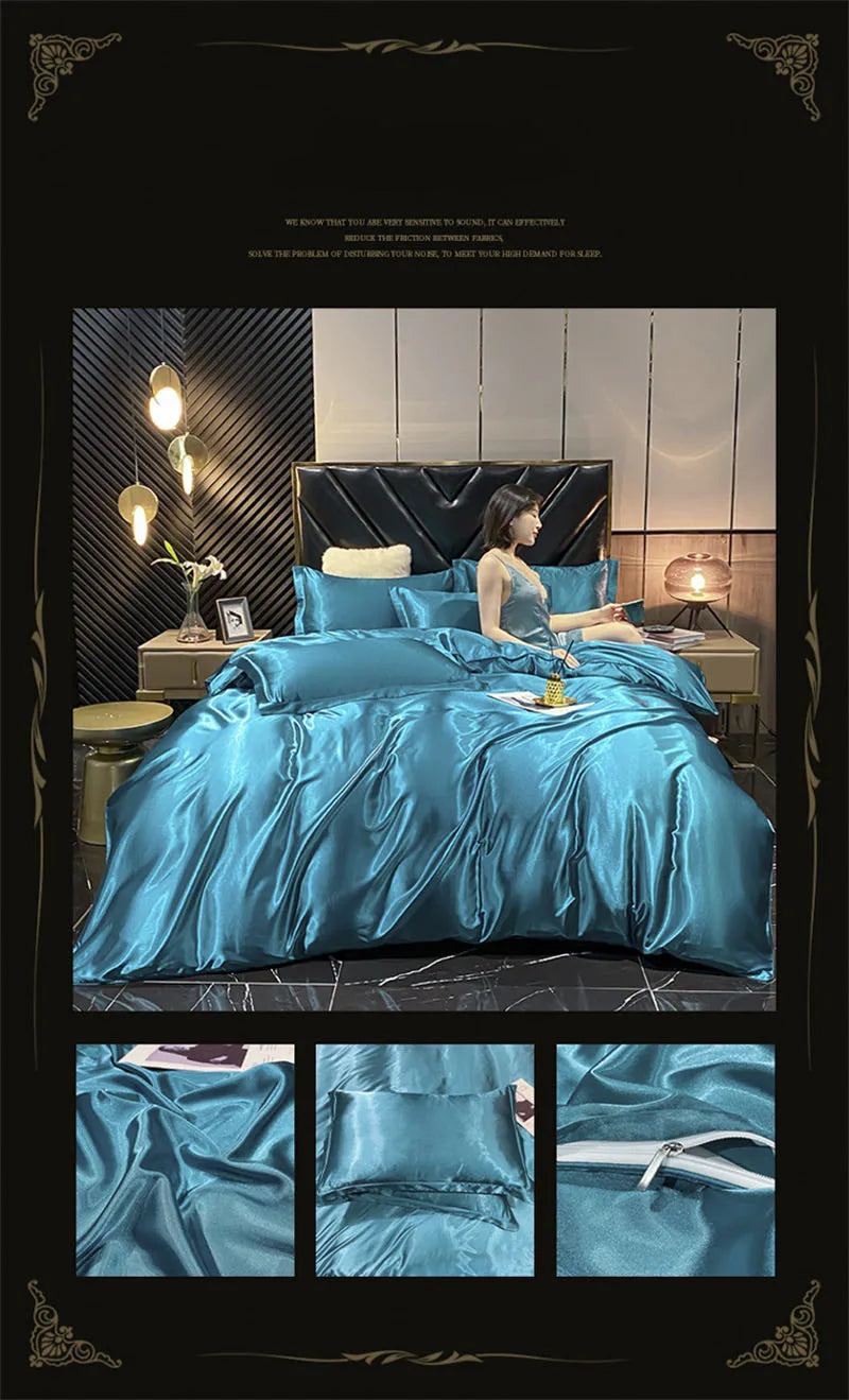 blending Mulberry Silk Bedding Set Silky High-end Queen Size Duvet Cover Set with Fitted Sheet Luxury Bedding Sets King Bed Sets
