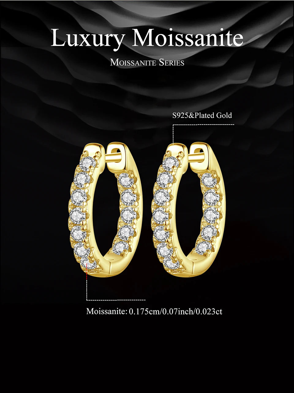 BAMOER Gold Moissanite Hoop Earrings for Women, 925 Sterling Silver D Color Round Cut Lab Diamond Hypoallergenic Earrings