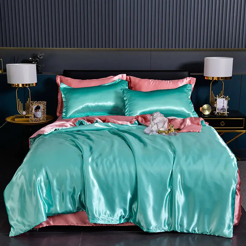 Luxury Blending Natural Mulberry Silk Duvet Cover Set with Fitted Sheet High-end Satin Silky King Size Bedding Set Queen Bed Set