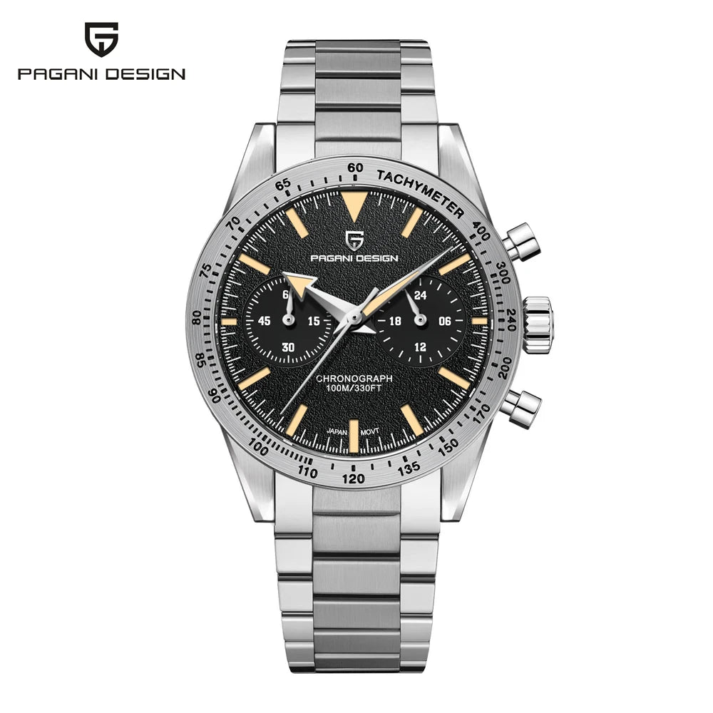 PAGANI DESIGN 2025 Mens watches Moon Quartz  Watch men speed Sport waterproof Chronograph AR Sapphire VK64 Steel Retro Luminous