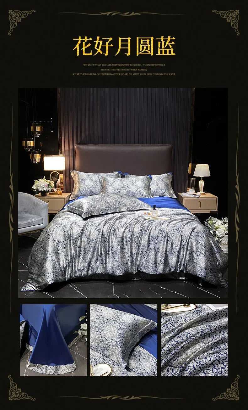 Natural Silk Bedding Set Single Double Queen King Printing Duvet Cover Luxury Quilt Cover Bedsheet Pillowcase