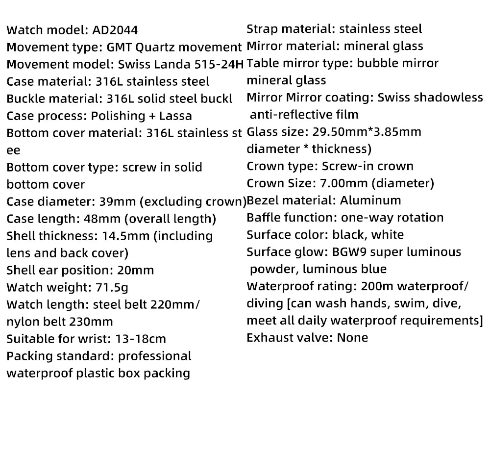 ADDIESDIVE Luxury GMT515-24H Men's Watch Diver 200m Bubble Mirror Glass BGW9 Super Luminous Stainless Steel Men's Analog Watches