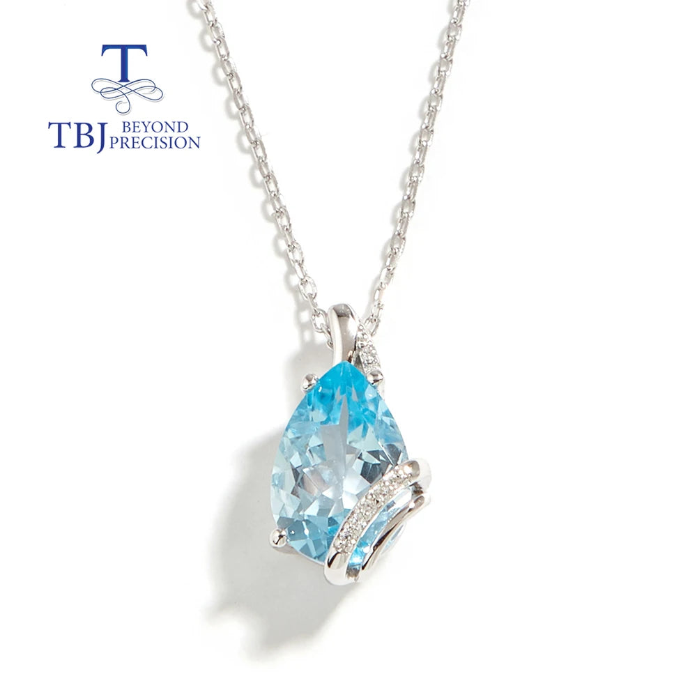 Earrings Trendy Drop Shape Natural Sky Blue Topaz jewelry set 925 Sterling Silver for Women Light Luxury Birthday Party Fine Jewelry Gift