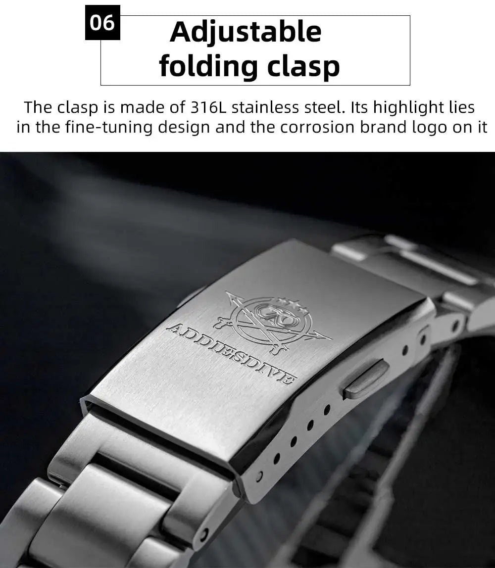 ADDIESDIVE 2025 NEW Watch For Men 316L Stainless Steel 10Bar Diving Luminous AD2096 Luxury Gift Quartz Wristwatch reloj hombre