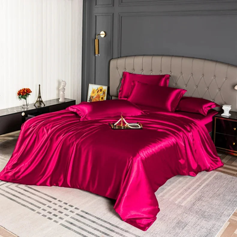 Luxury Bedding Set Single Double Queen King Size Solid Color Quilt Cover High-End Soft Silky Satin Duvet Cover Set