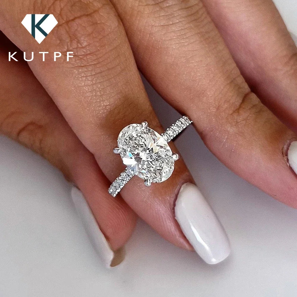 Oval Cut Full Moissanite Engagement Ring for Women  S925 Silver1/2/3/4Carat Hidden Halo Diamond Wedding Rings with Certificates