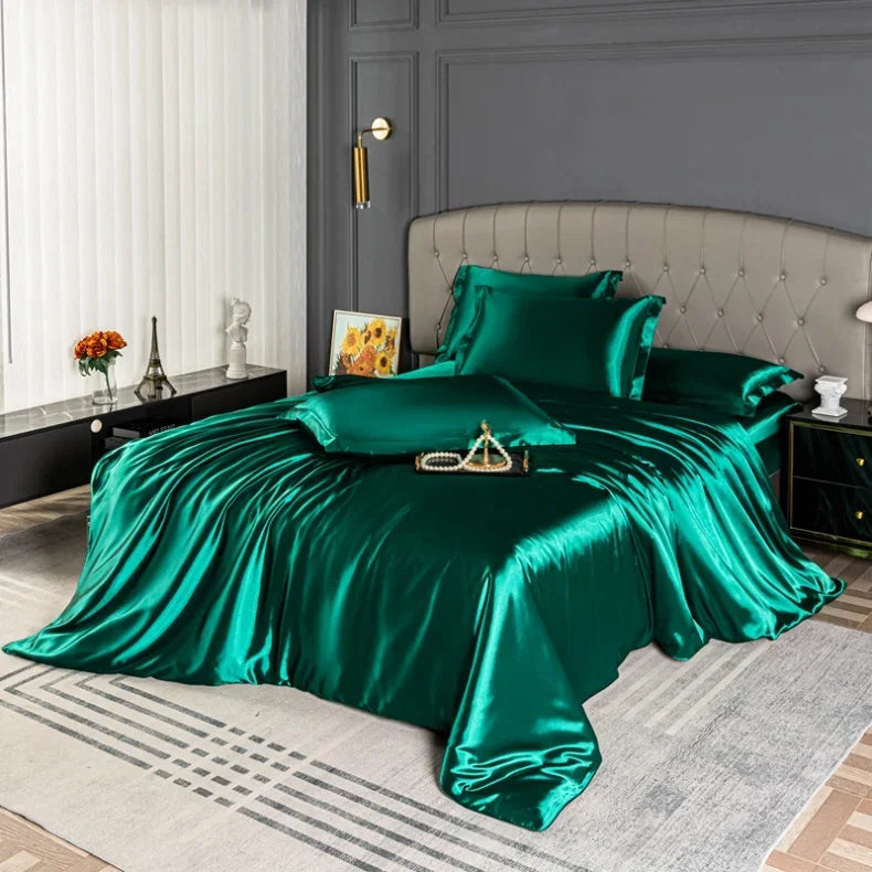 Luxury Bedding Set Single Double Queen King Size Solid Color Quilt Cover High-End Soft Silky Satin Duvet Cover Set