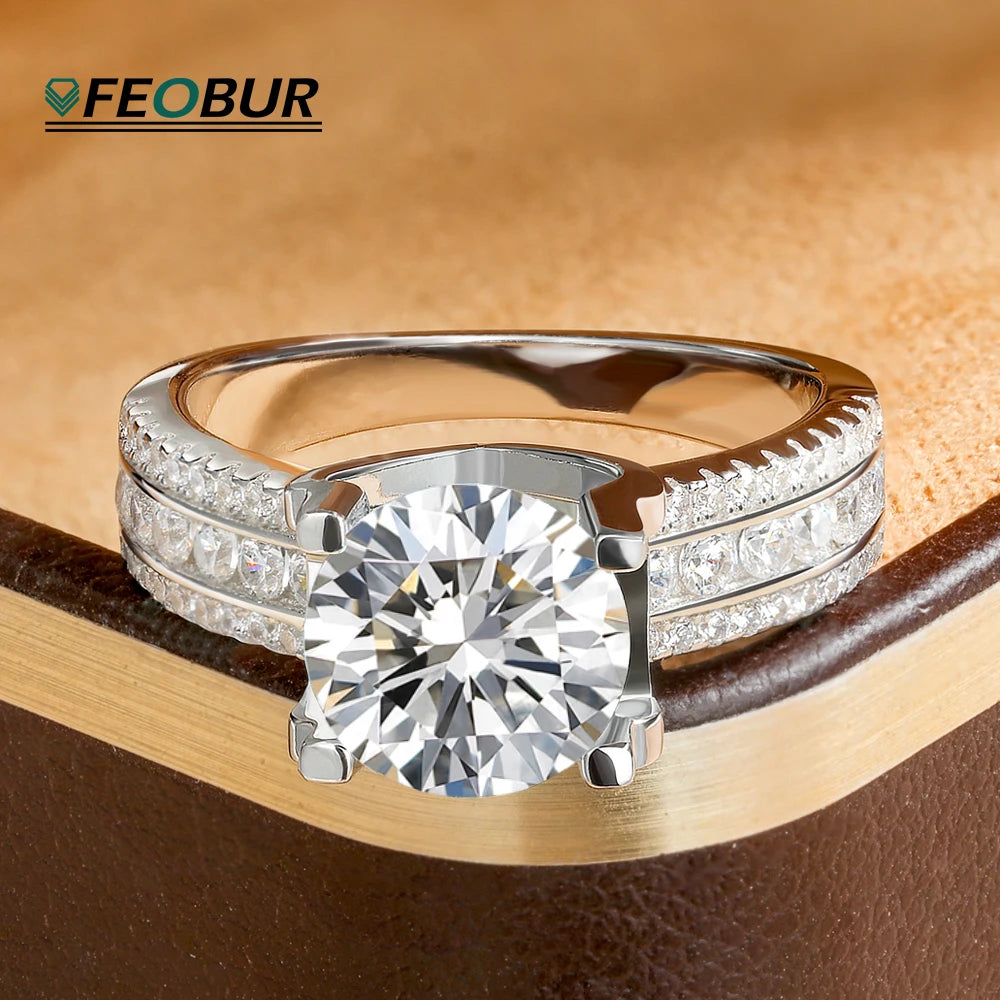FEOBUR 2/3/5CT Green Moissanite Rings for Women Certified 925 Sterling Silver Lab Diamond Engagement Ring Wedding Jewelry GRA