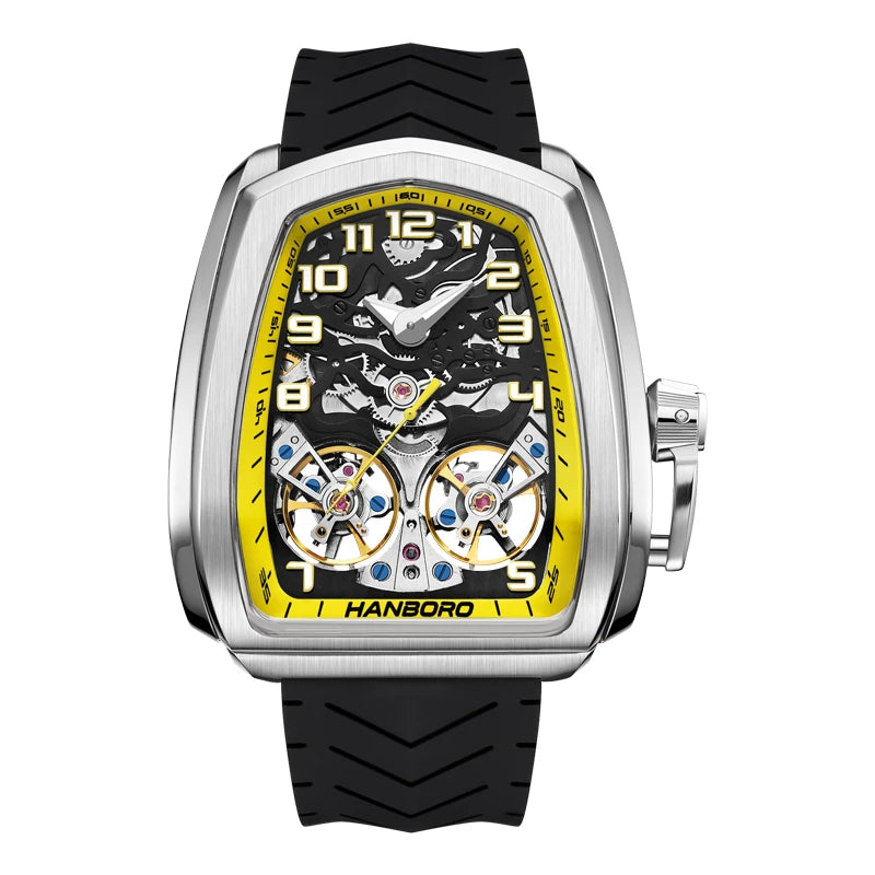 HANBORO fully automatic mechanical men's watch hollowed out wristwatch trend waterproof luminous watch