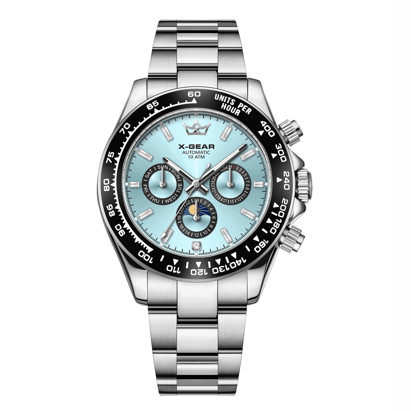 Montre mécanique automatique Panda Eye pour homme, lunette en céramique, trois cadrans, six aiguilles, étanche et lumineuse.