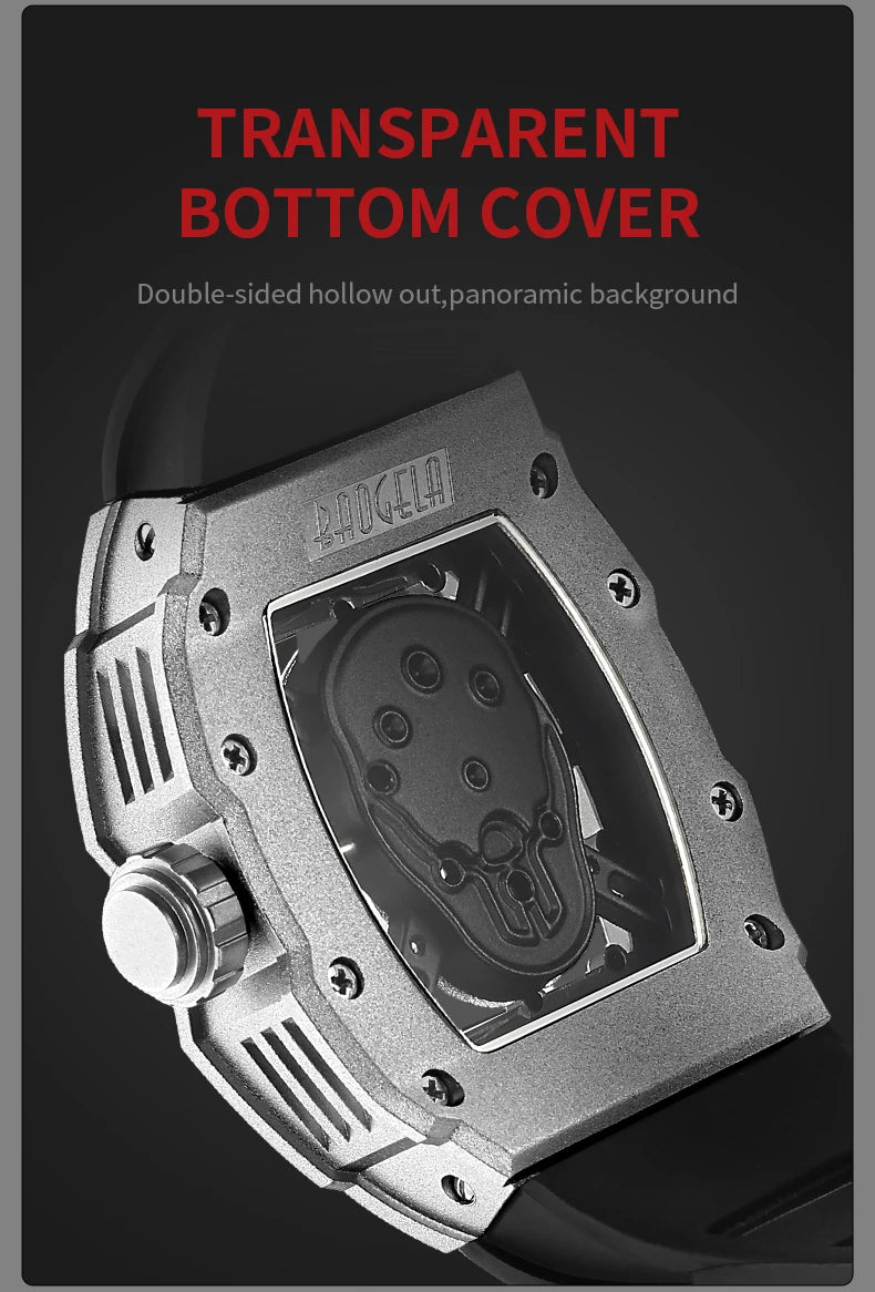 BAOGELA Black Stainless Steel Watch Men Military Sport Analog Quartz Wristwatch with Silicone Strap Luminous Hands Relogio 4147