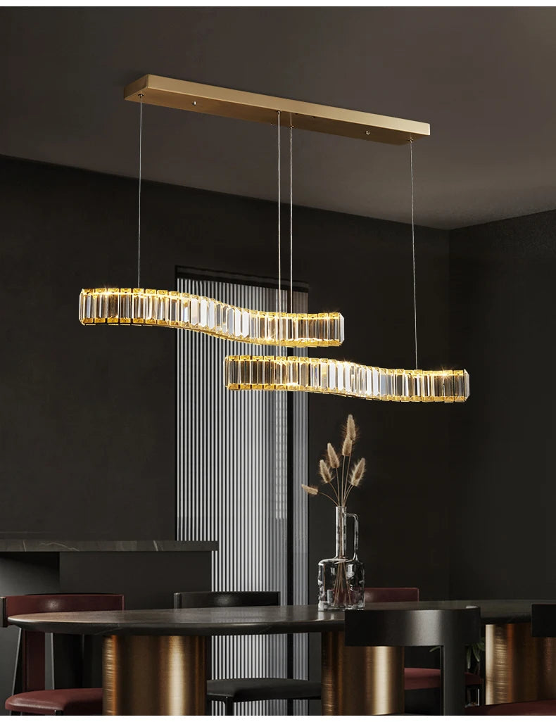 Modern Living Room Crystal Chandelier Led Remote Control Dimmable Led Pendant Lights Luxury Steel Adjust Hanging Lamp Fixture