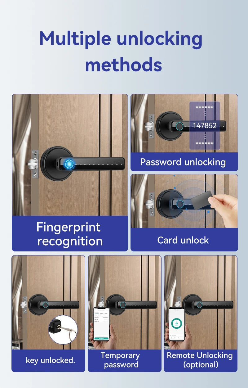 Tuya Smart Fingerprint Door TT Lock Electronic Lock with Password/Key/Card/Tuya APP Unlock Home Protection Smart Life Control
