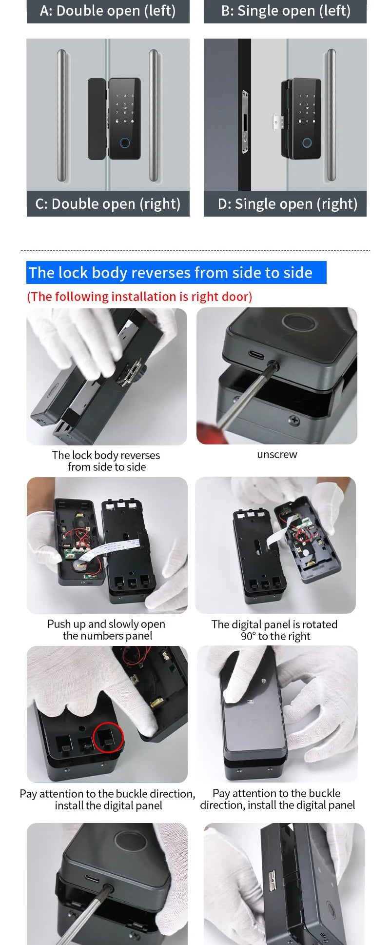 Glass Door Smart Lock TT-Lock Bluetooth Biometric Fingerprint Password Card Electronic Digital Lock office business departments