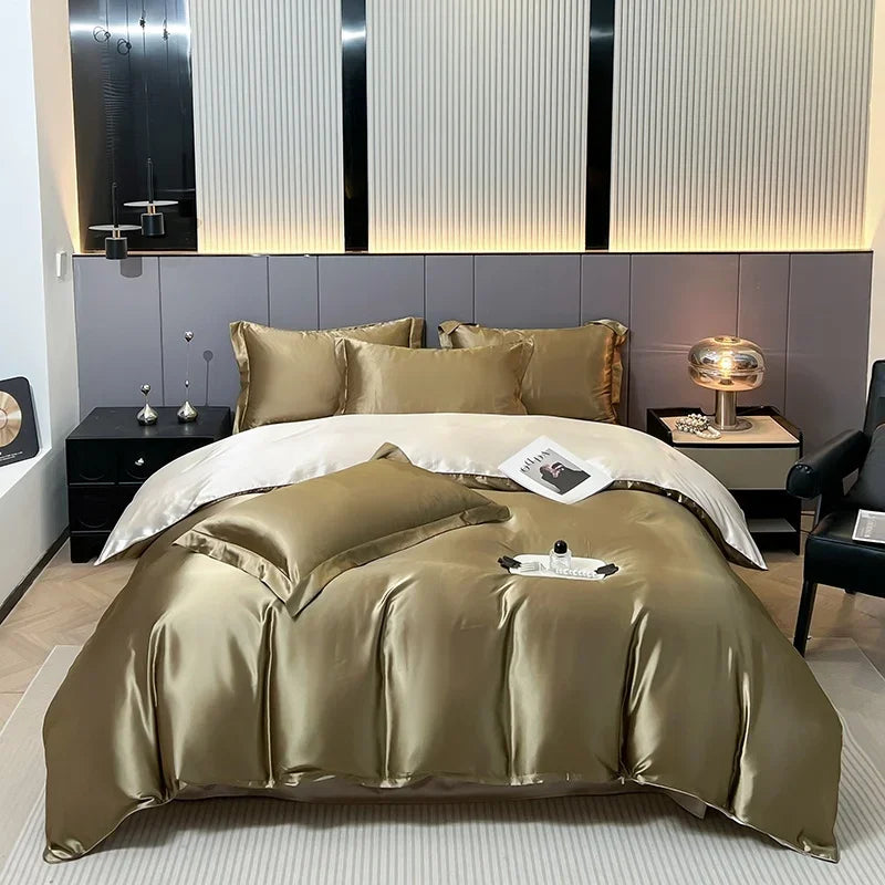 Luxury Satin Bedding Set Solid Color Duvet Cover Comfortable Smooth Quilt Cover Single Double Twin Full Queen King Size