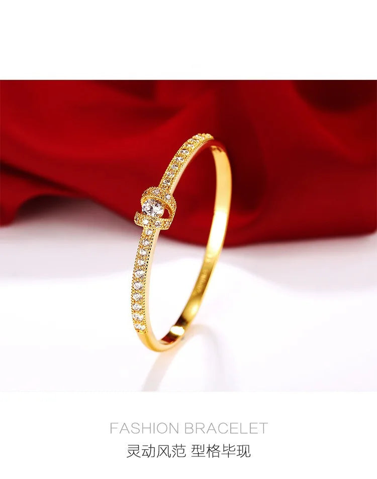 AU999 Gold Bracelet Diamond Clamps Bracelet AU750 Women's Simple Light Bracelet 24K Real Gold Bracelet Jewelry