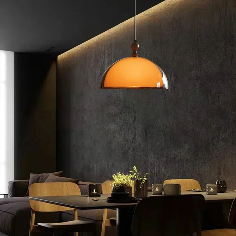 Retro Brown Acrylic Lampshade Pendant Light with Walnut Wood E27 Bulb Hanging Lamp for Dining Room Bar Adjustable Chandelier