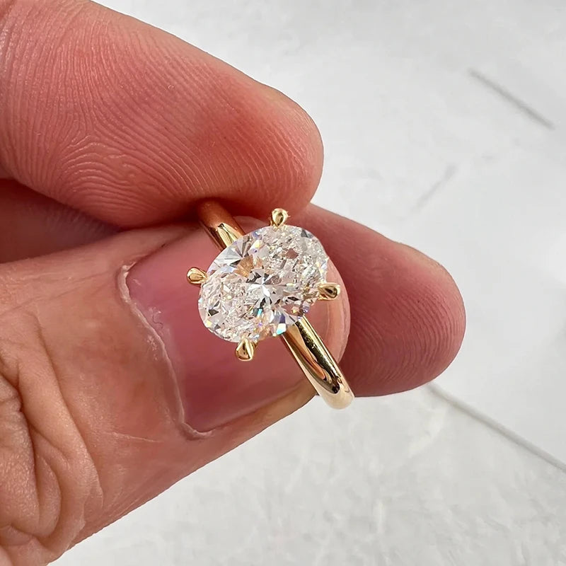 WSHUO 2.5ct S925 Sterling Silver Ring Oval Cut D Grade Moissanite 18K Gold Women's Engagement Ring Stackable Style GRA Certified