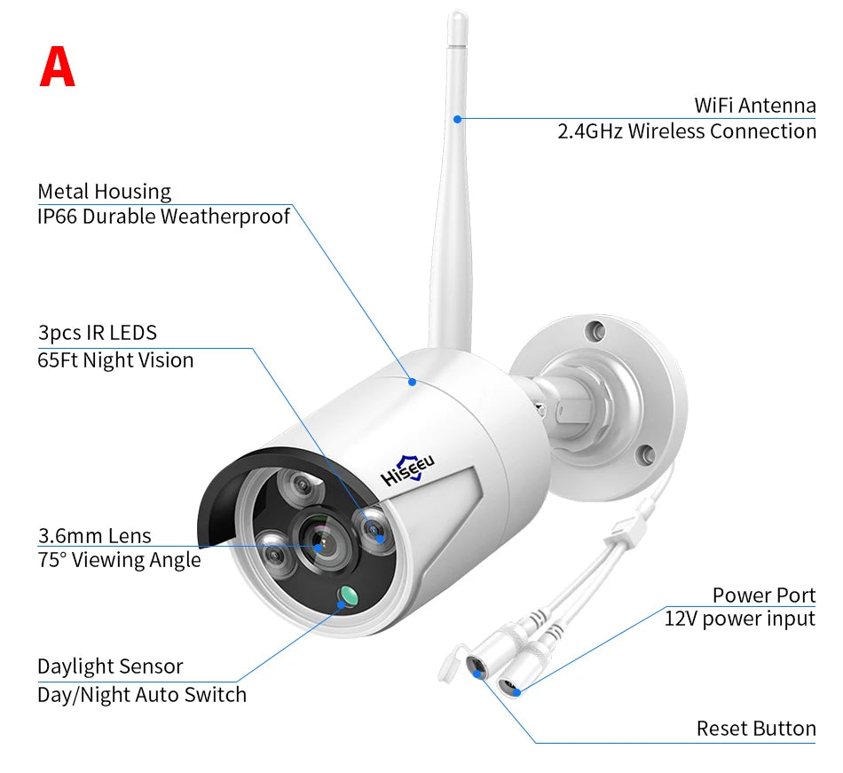 Hiseeu 1536P Wireless IP Camera 3.6mm Lens Waterproof Security WiFi Camera for Hiseeu Wireless CCTV System Kits IP Pro APP View