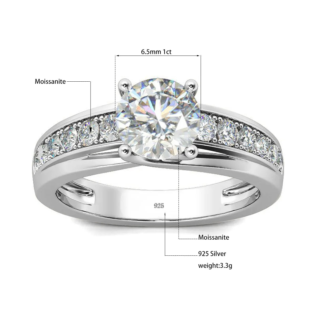 Luxury 1 Carat Moissanite Ring For Women Solid 925 Silver Rhodium Plated Luxury Wedding Jewelry With Certificate Gift Female Hot