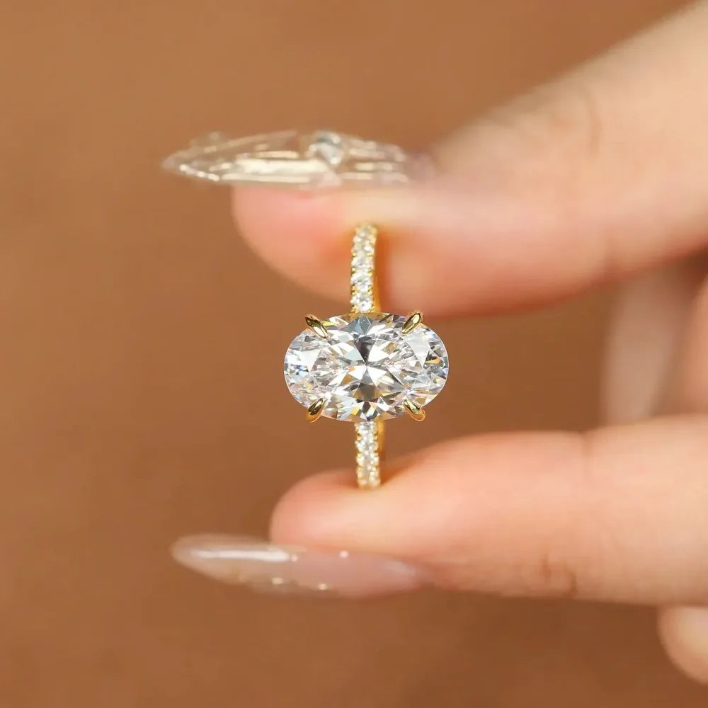 4.5CT Oval Cut Full Moissanite Engagement Ring for Women S925 Silver Plated 18K Gold Hidden Halo Diamond Wedding Band JewelryGRA