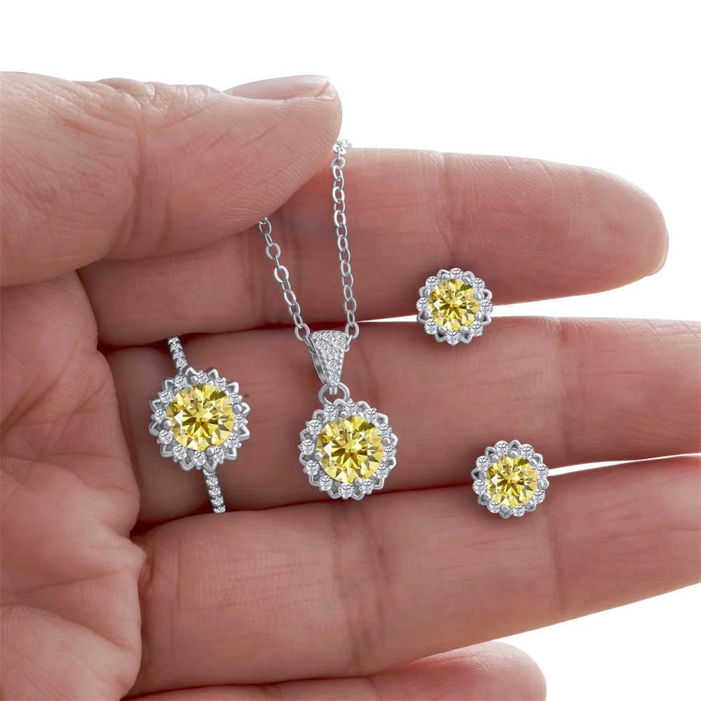 Real 925 Silver Moissanite Jewelry Set for chrm lady ring earring pendant necklace  Solitaire set for female dating party gift