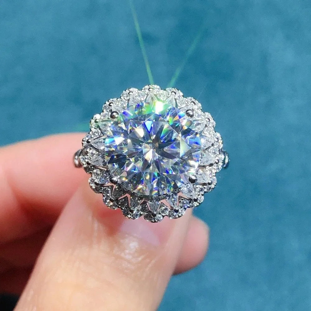 Houtros 5CT Large Moissanite Diamond Rings For Women 925 Sterling Silver Babysbreath Flower Wedding Ring Fine Jewelry GRA