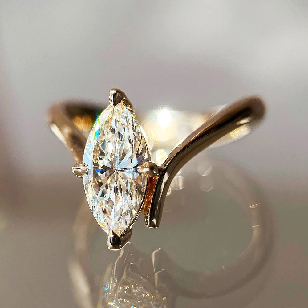 BXINY Marquise Cut Moissanite Ring Set S925 Silver Plate 18K Gold for Women GRA Certified Lab Diamond Wedding Band Gifts Jewelry