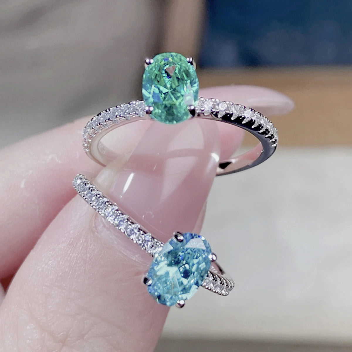 Genuine S925 Sterling Silver Ring 1CT Oval High Carbon Zirconia With CZ Tri-Color Jewelry Wedding Engagement Anniversary Gift