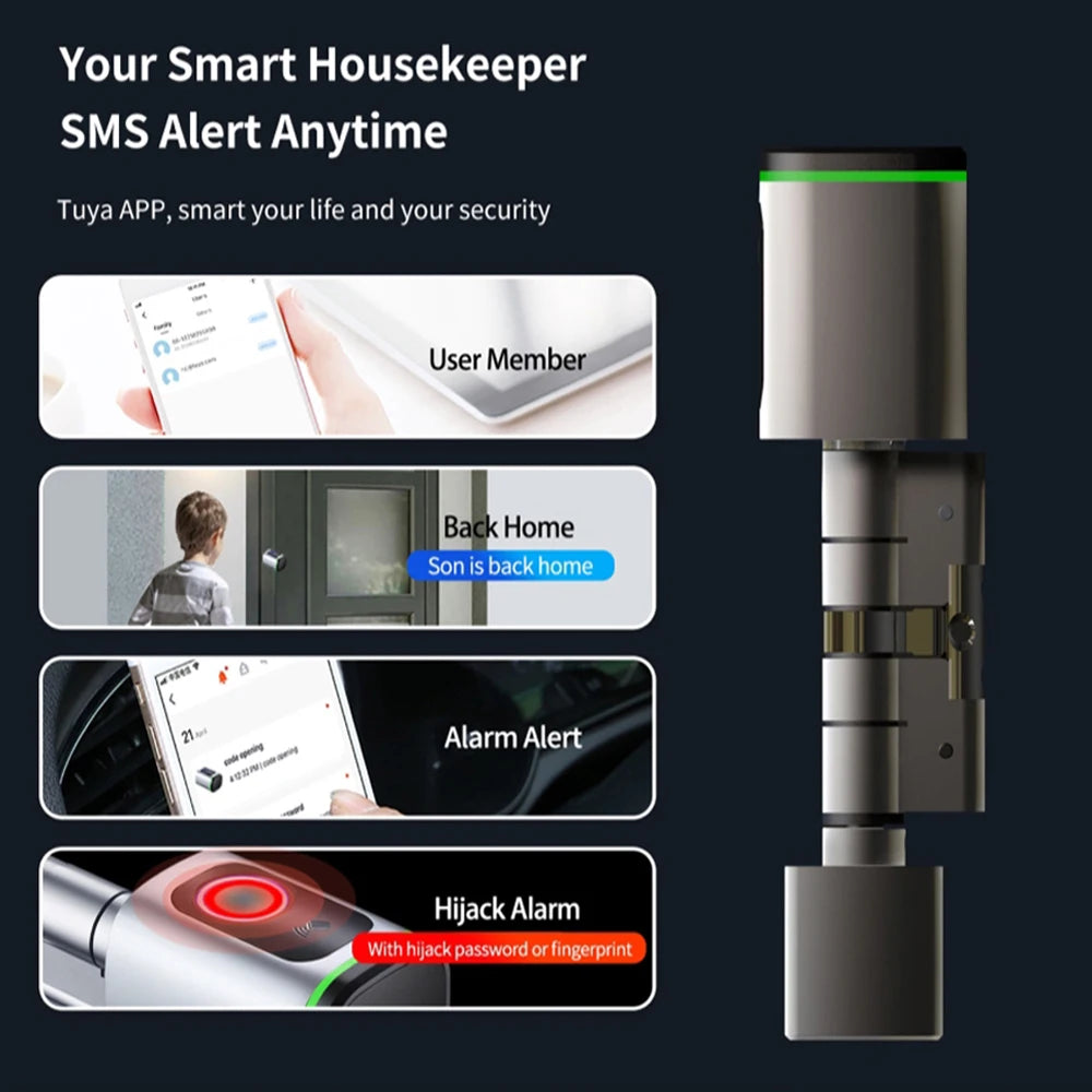 Zemismart BLE Smart Electronic DoorLock Work with Tuya DIY Cylinder Core Fingerprint APP Keys IC Card Unlock for Home Hotels
