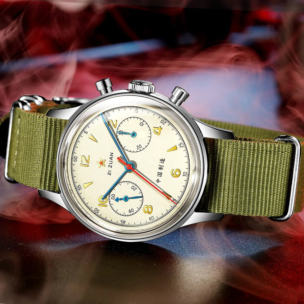 RED-STAR 38mm Men's 1963 Chronograph Mechanical Watch Pilot with Seagull Movement ST1901 Air Force Aviation Sapphire Goose 40mm