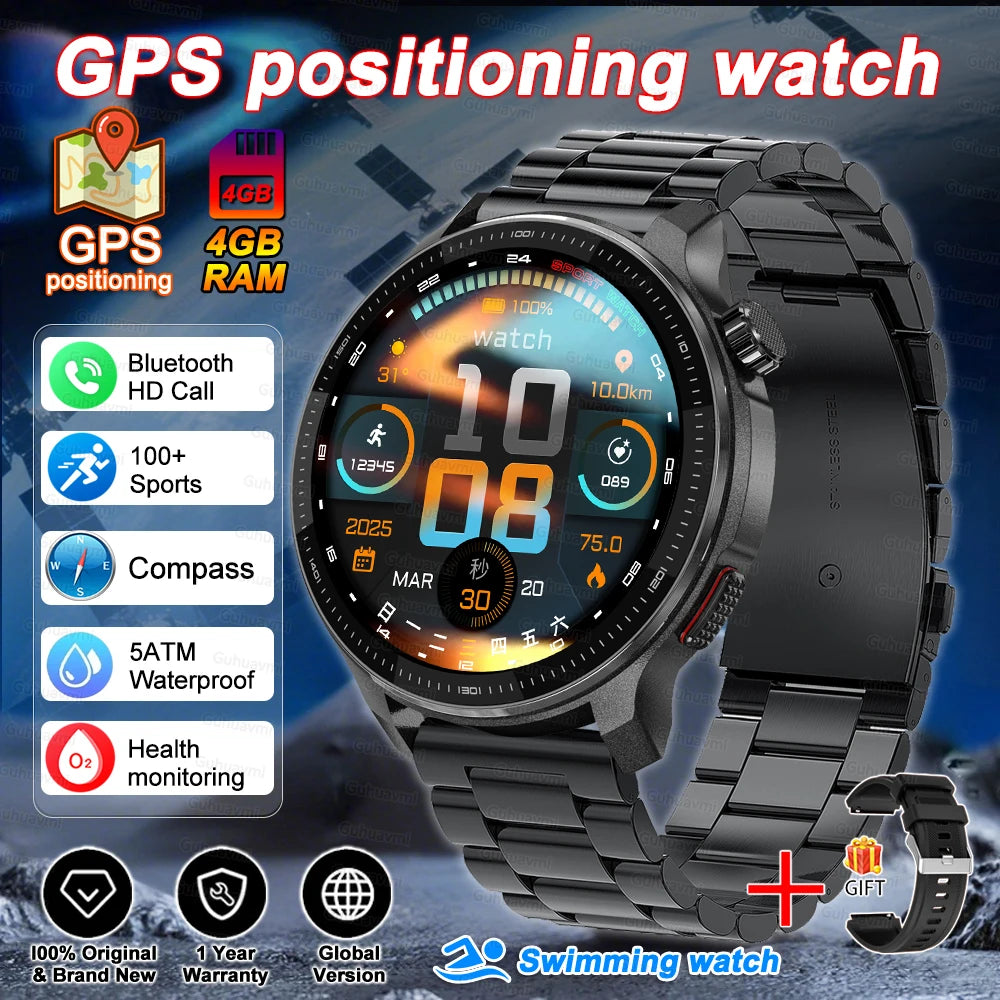 Smart watch Men4GB Memory With GPS Offline Maps Music Video Player Custom dial AMOLED display Sports Swim Waterproof Smart watch