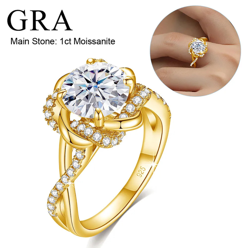 1ct to 3ct Moissanite Diamond Certified Ring Original Sterling Silver 925 Rings for Women Twist Floral Luxury Wedding Jewelry