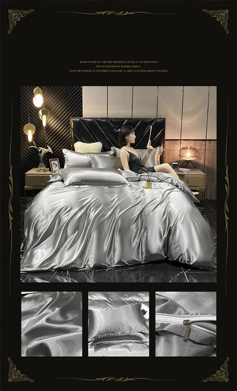 High End Mulberry Silk-Blending Fabric Duvet Cover Set Luxury King Size Bedding Set Silky Quilt Cover and Pillowcase No Sheet