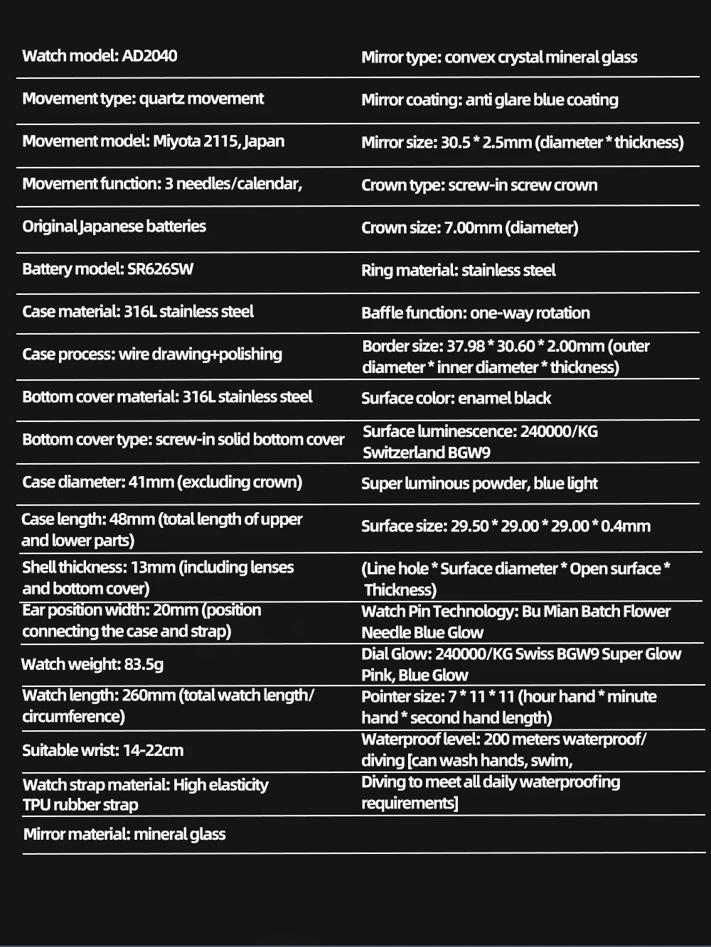 ADDIESDIVE Rotatable Bezel Watch For Men 41mm Quartz Watch Stainless Seel BGW9 Luminous Rubber Strap 200m Diving Men's Watch New