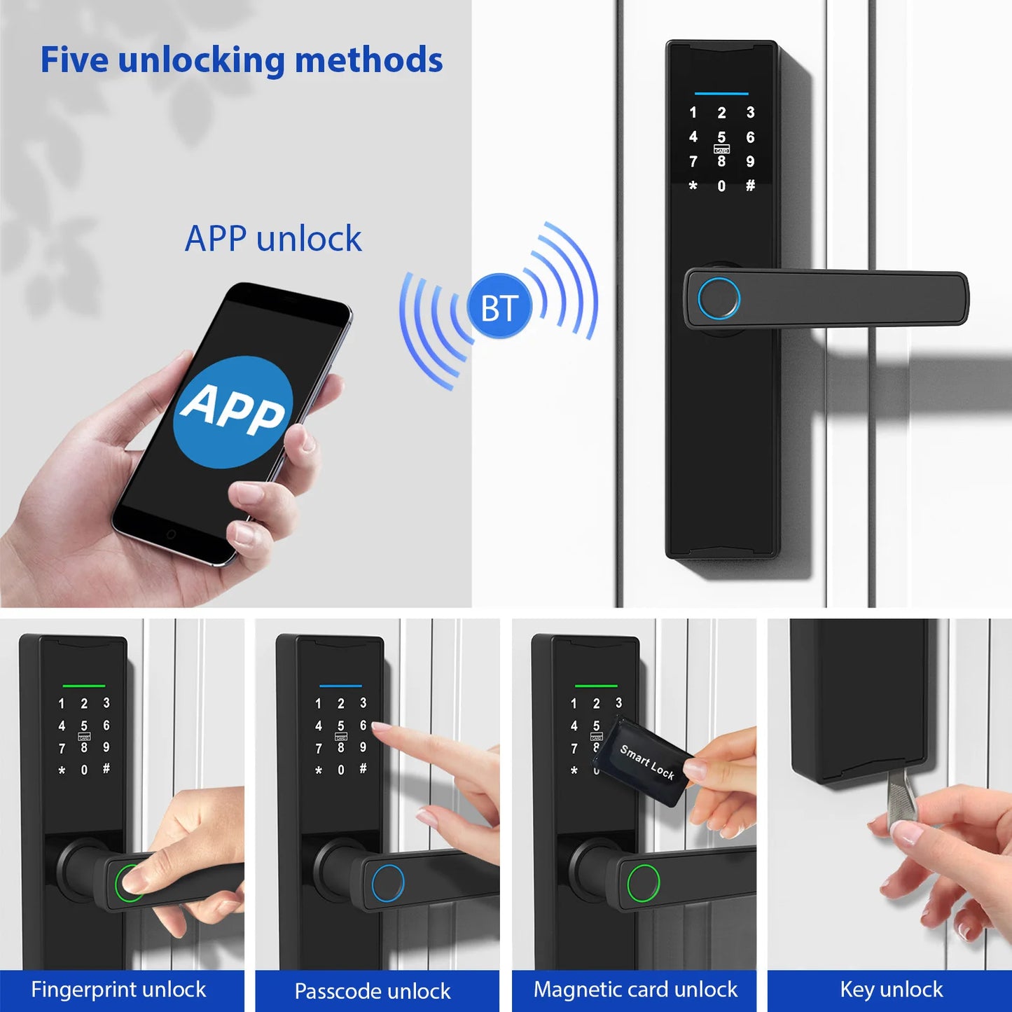WiFi Smart Lock Keyless Entry Door Lock TY APP/Fingerprint/Password/Card/Mechanical Key 5 Unlocking Methods Touchscreen for home