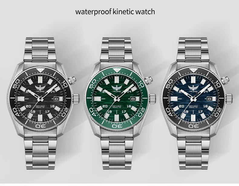 Yelang V1038 40mm Men Diving Watch Human Kinetic Energy Watch Brand Watch 300m Waterproof Watch luminous Japan PX82 Sapphire