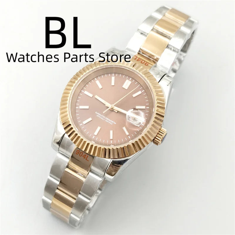 BLIGER Luxury Brown Dial Diamond Time Marks Watches For Men 36mm39mm Two Tone Rose Gold NH35 Movement Sapphire Glass Waterproof