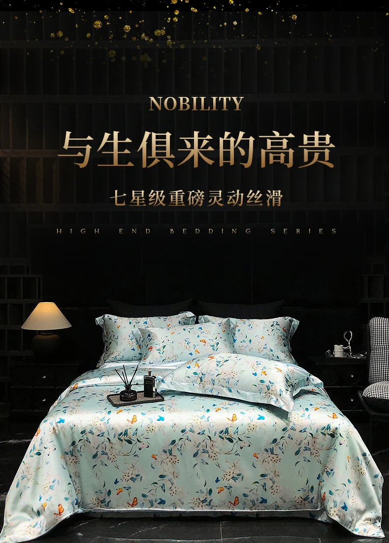 Luxury Palace Style Silk Bedding Set HighEnd Soft Silky Satin Quilt Cover Set Printed Queen King Duvet Cover Gift for Your Lover