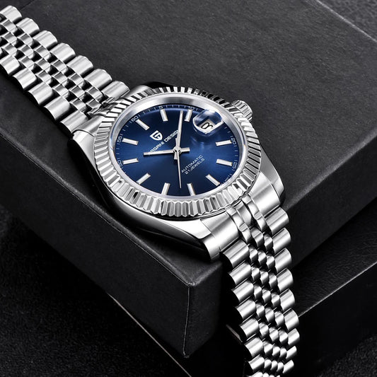 PAGANI DESIGN Men's Business Machinery Automatic Watch Stainless Steel Waterproof Luminous Calendar Display Gift Men's Watch+Box