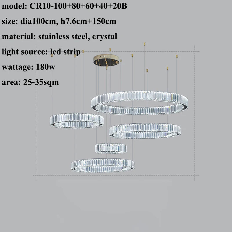 Modern Living Room Crystal Chandelier Led Remote Control Dimmable Led Pendant Lights Luxury Steel Adjust Hanging Lamp Fixture