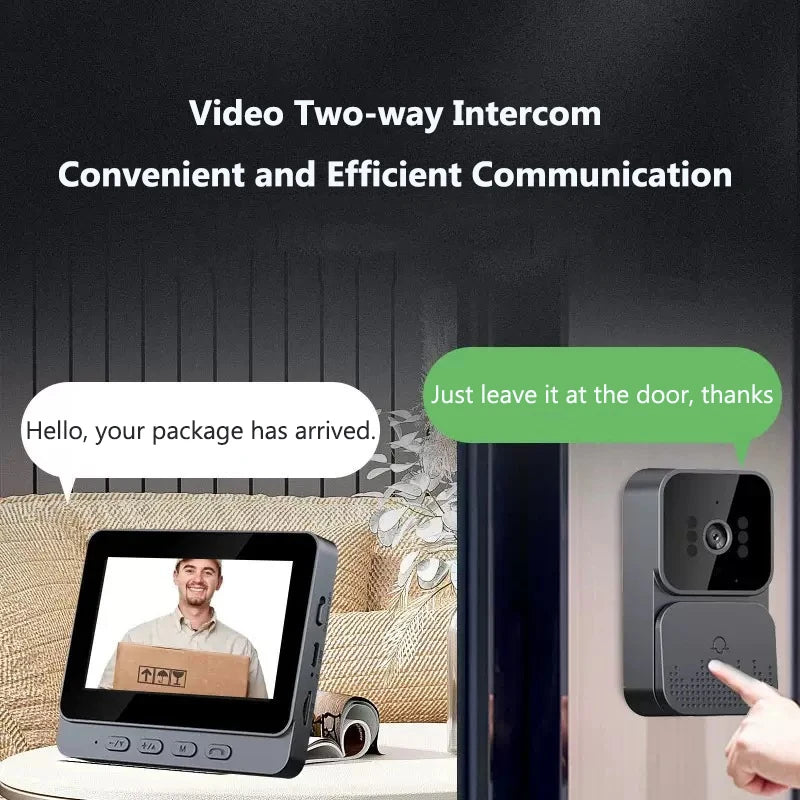 Video Doorbell IR Night Vision Doorbell Camera 1080P 4.3inch IPS Screen Eye Peephole Camera 2.4G for Villa Home Office Apartment