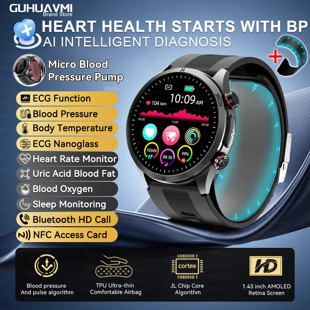 2026 New ECG Air Pump Airbag Accurate Measure Smart Watch Men Micro Physical Examination Blood Pressure Sport SmartWatch Health