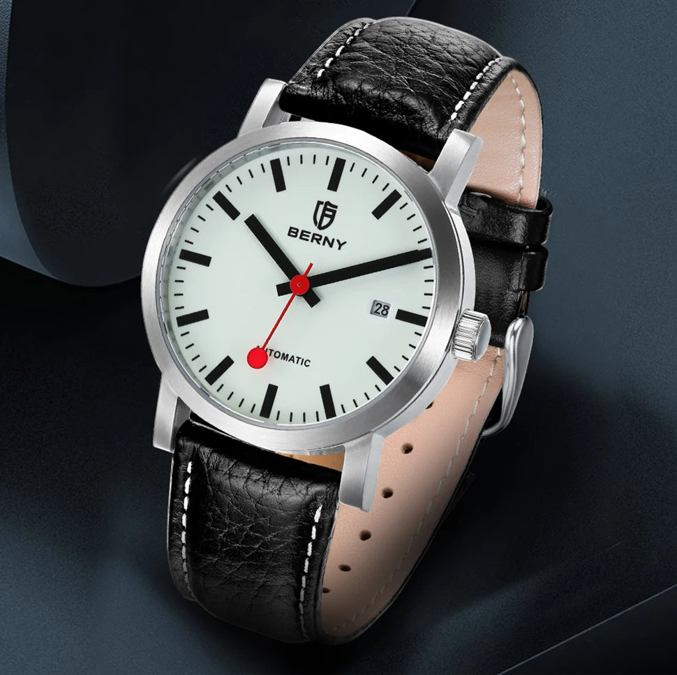 BERNY Watch for Men Automatic Self-Wind Luxury Watch Sappire MIYOTA 8215 Top Luminous 5ATM Mechanical Railroad Wristwatch