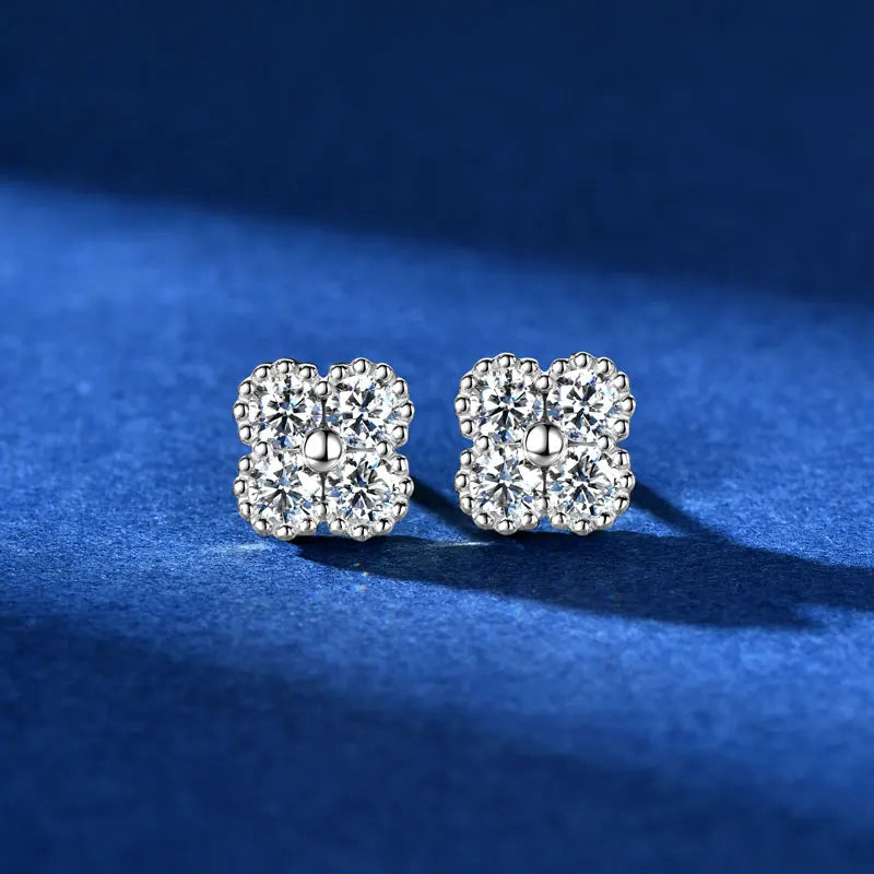 18k Gold Plated 925 Silver 3mm Moissanite Necklace Earrings Bracelet Sets 3 In 1 Clover Flower Charm Jewelry Set for Women Gift