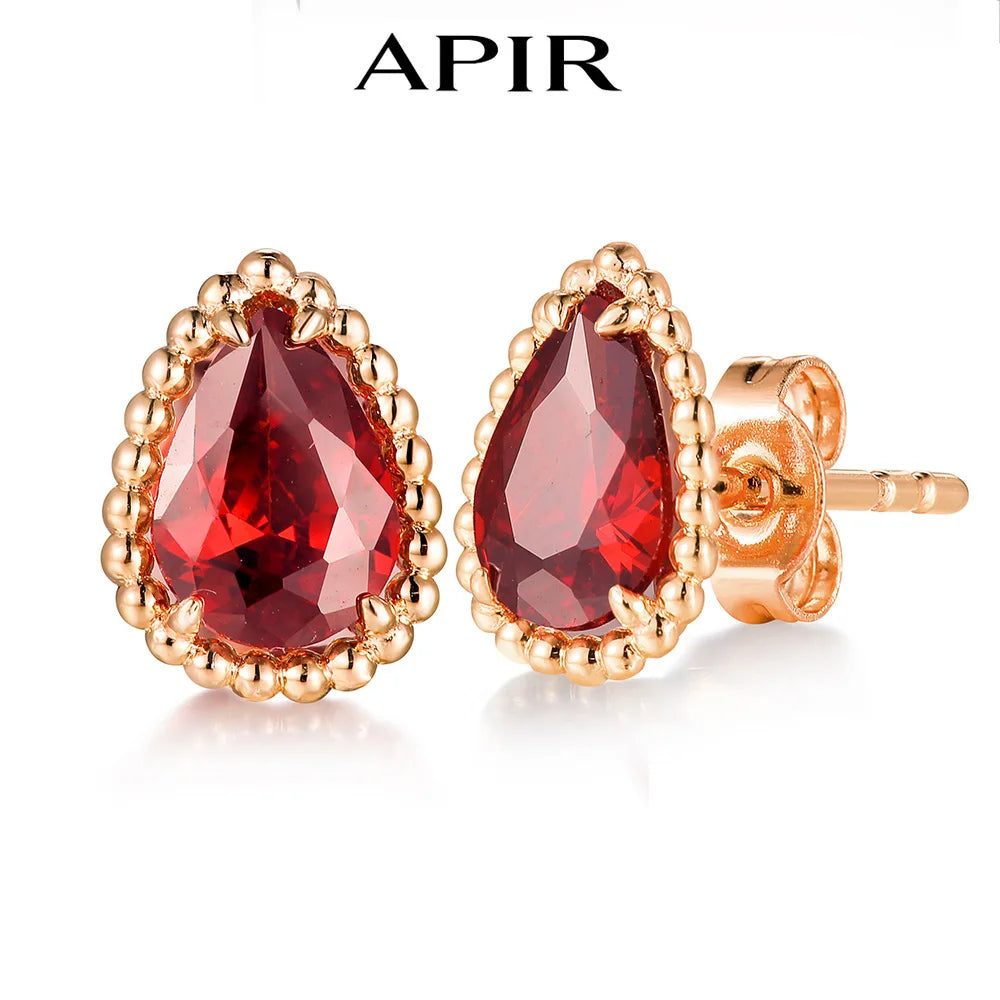 APIR Mother of Pearl Water Drop Earrings Bohemian Style Women's Earrings Chalcedony/Garnet Dangle Earrings Daily Lowest Price